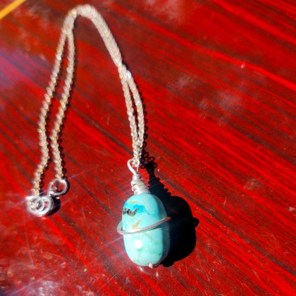 Arizona turquoise necklace wrapped in 925 sterling silver
